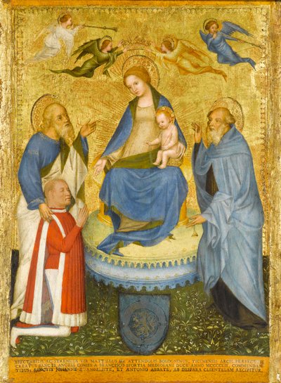 Virgin and Child Crowned by Angels, with St. John the Evangelist, St. Anthony Abbot, and a Donor by Pavian School